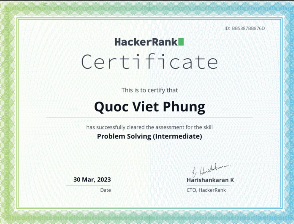 HackerRank Problem Solving Intermediate certificate
