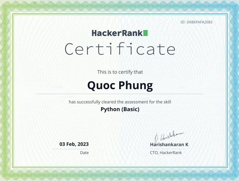 HackerRank Python Basic certificate
